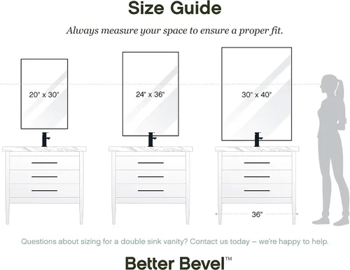 Vista 6 de Better Bevel - Espejo rectangular enmarcado de 24 x 36 pulgadas, espejo de pared de baño, fabricado en Estados Unidos, marco de acero, acabado negro