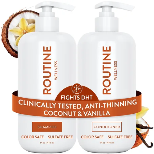 Vista 9 de Routine Wellness Set de champú y acondicionador antiadelgazamiento para el cabello adelgazante, bloqueador de biotina DHT para mujeres y hombres