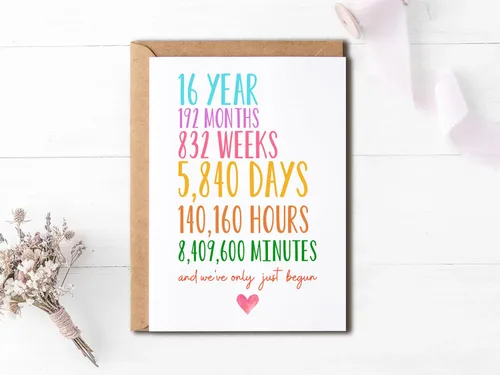 Vista 3 de Tarjeta de aniversario 16 – Tarjeta de boda de 16 años – Tarjeta de felicitación divertida – Solo acabamos de empezar – Regalo para marido y esposa