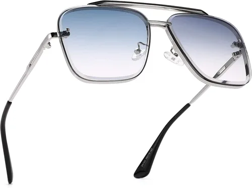Vista 4 de Pro Acme Navigator Gafas de sol para hombres y mujeres piloto cuadrado doble puente metal Sunnies con lentes mejoradas