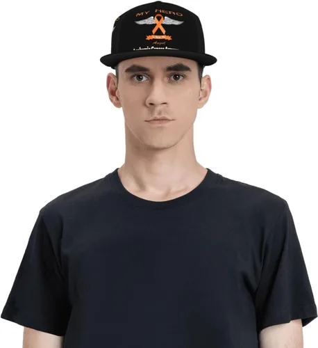 Vista 7 de My Hero is Now My Angel Leucemia Cancer Awareness Gorra de béisbol con impresión de cuatro caras con ala plana de pico fresco Hip Hop Gorra
