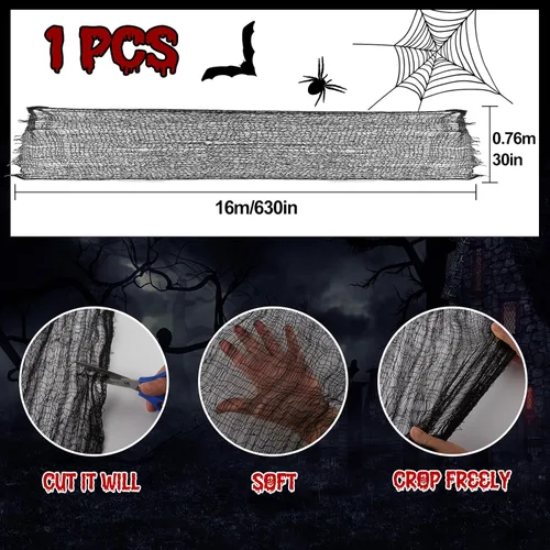 Vista 2 de NEBURORA Tela espeluznante de Halloween de 630 x 30 pulgadas, decoración espeluznante de Halloween, suministros de mansión encantada negra