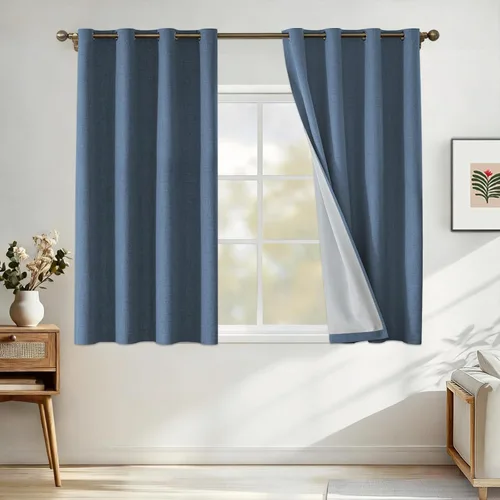 Vista 69 de Cortinas 100% opacas para dormitorio, cortinas opacas de 63 pulgadas de largo, cortinas opacas de lino para sala de estar, cortinas con ojales