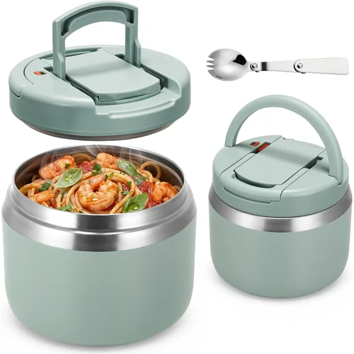 Vista 13 de MAXSO Tarro de comida aislado al vacío de 14 onzas con tapa de hebilla de cuchara, termo de sopa para niños para comida caliente, boca ancha, Negro