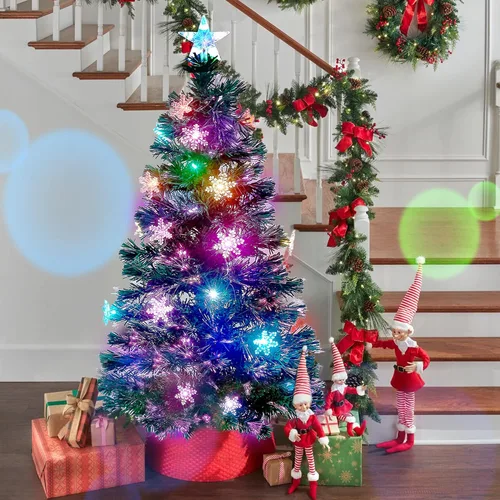 Vista 9 de Juegoal Árbol de Navidad Artificial Verde Preiluminado de 3 pies, Mini Árboles de Navidad de Mesa de Fibra Óptica Iluminada con Luces que Cambian