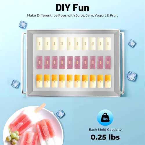 Vista 5 de Kit de moldes de helado de acero inoxidable de 30 piezas, soporte para palitos de helado de piruleta de helado con cubierta soporte para palo, molde