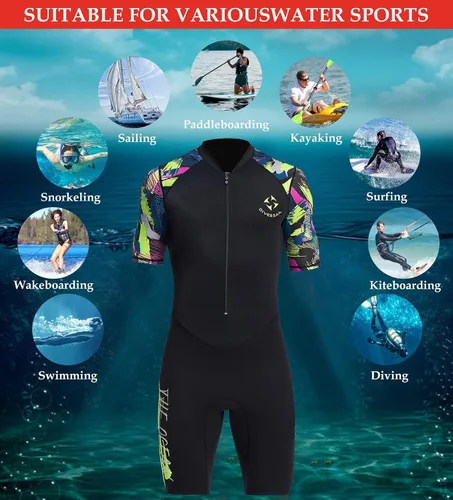 Vista 5 de DIVE & SAIL Traje de neopreno corto de 0.059 in para adultos, para buceo, natación, surf, canoa