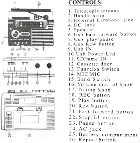 Vista 3 de Grabador de reproductor de casete de cinta, estilo clásico de los años 80 portátil Boombox SW1 SW2 AM Radio FM, altavoz estéreo sin ruido estéreo