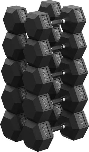 Vista 22 de Dumbbell Set 45-550lb, Rubber Encased, Strength Training Home Gym PAPABABE Complete & Durable Cast Iron Core Odorless PVC Antiroll Hex
