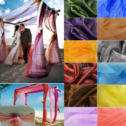 Vista 5 de Camino de mesa de organza transparente de 394 x 53 pulgadas para festones de boda, cenefa de recepción, cortina de telón de fondo, rollos de tul