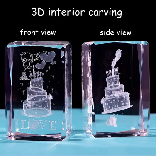 Vista 4 de Movdyka Pastel de cristal 3D, regalos de cumpleaños para mujeres, esposa, ideas de regalo de cumpleaños, pastel de cumpleaños grabado con láser