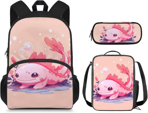 Vista 35 de Mochila 3D Otter para niños de 9 a 11 años, bonita mochila para niñas para la escuela, mochila elegante para niños con lonchera y bolsa