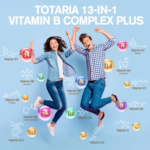 Vista 2 de Complejo de Vitamina B Plus 13 en 1 con Vitamina B1, B2, B3 (Niacina), B4, B5, B6, B7 (Biotina), B8 (Inositol), B9 (Ácido Fólico), B12, C, D3, K2