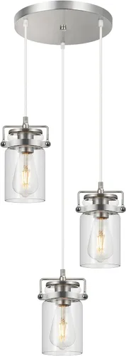 Vista 11 de Iluminación colgante para isla de cocina, lámpara colgante de cristal moderna lineal para comedor, 1 luz, lámpara colgante industrial para techo