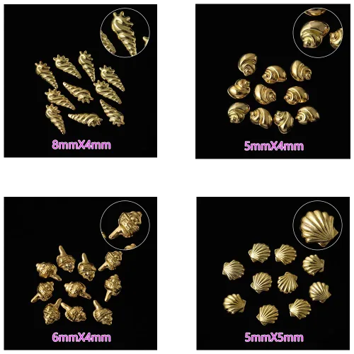 Vista 5 de 12 estilos de tachuelas de metal dorado metálico 3D remaches palmeras tortugas vida marina para verano, playa, océano, manicura, bricolaje, uñas