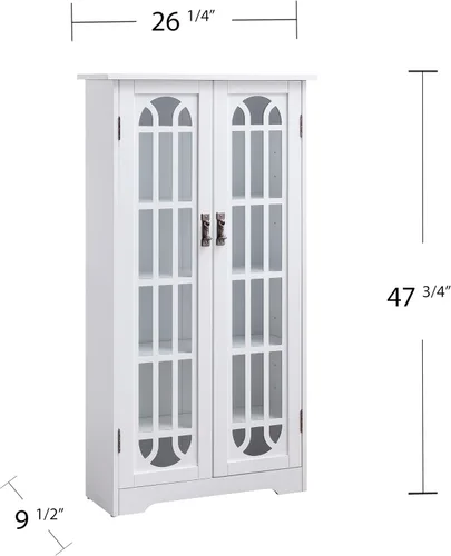 Vista 3 de SEI Furniture - Gabinete multimedia para ventana - Blanco - Diseño de transición, vidrio blanco y madera - Ideal para oficina en casa, sala de estar
