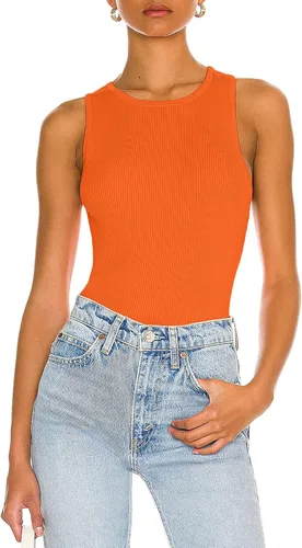 Vista 2 de CSDAJIO Camiseta sin mangas con espalda abierta para mujer, cuello redondo, punto acanalado, recortada, sin espalda