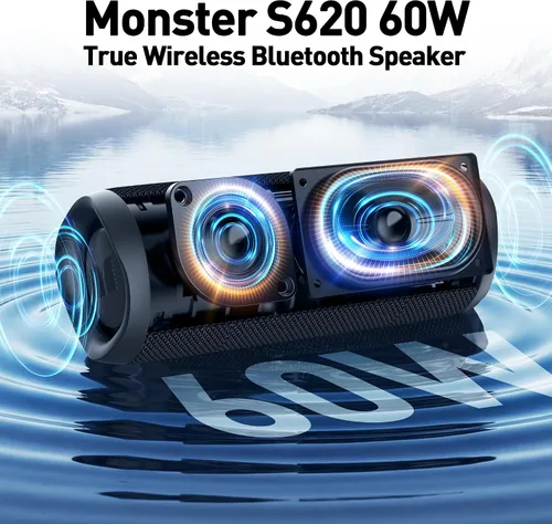 Vista 9 de Monster Altavoz Bluetooth, Altavoces Bluetooth Inalámbricos Portátiles para Exteriores, 60W Estéreo Verdaderamente Inalámbrico IPX8 Impermeable