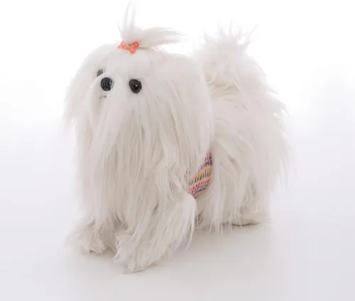 Vista 7 de CU-MATE Perro de peluche Chihuahua de 12 pulgadas, juguete realista de cachorro sentado con falda (regalo de presente)