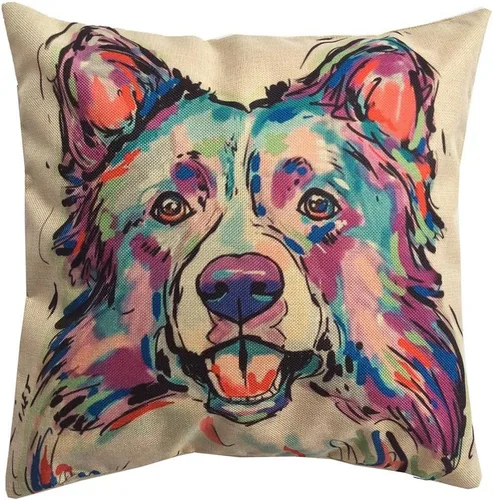 Vista 24 de Funda de almohada de lino de pastor alemán, diseño artístico abstracto colorido, funda de almohada de lino de 18 x 18 pulgadas para amantes