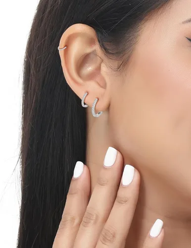 Vista 9 de Juego de 4 pares de aretes de aro pequeños de plata de ley 925 para mujer, con circonita cúbica, aretes de hélix para múltiples piercings