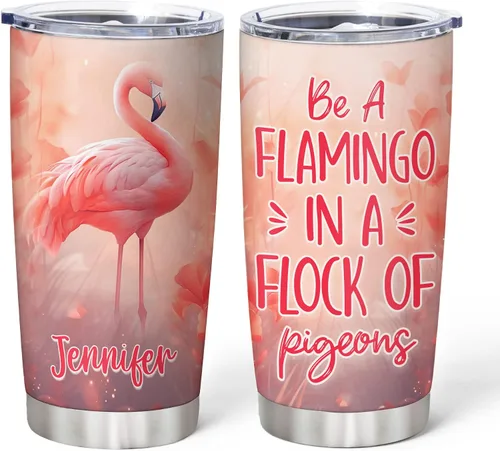 Vista 16 de Hyturtle Regalos personalizados para los amantes de los flamencos, cumpleaños, Navidad, vaso de acero inoxidable con nombre personalizado, 20 onzas