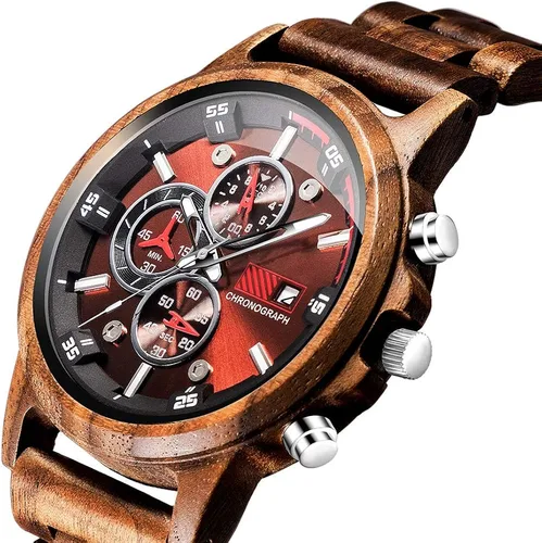 Vista 2 de Relojes de madera para hombre, relojes de pulsera casuales de cuarzo de madera para hombres, regalos