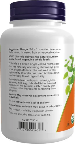 Vista 3 de NOW Suplementos, Clorella orgánica en polvo con clorofila, betacaroteno, caroteno mixto, vitamina C, hierro y proteínas, 4 onzas