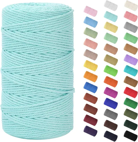 Vista 38 de Cuerda de macramé de 0.079 in x 220 yardas (656 pies), cuerda de algodón natural para colgar en la pared, ganchos de plantas, manualidades Verde