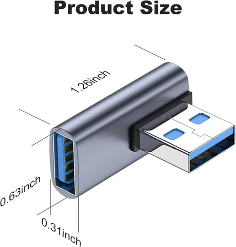 Vista 6 de AreMe - Adaptador USB 3.1 de 90 grados, 2 unidades, ángulo izquierdo Extensor convertidor USB A macho a hembra para PC, portátil, cargador USB A