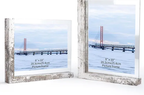 Vista 14 de Lavezee Paquete de 2 marcos de fotos de 4 x 6 pulgadas, hechos de base de madera negra en forma de L con vidrio, imágenes de fotos de doble cara