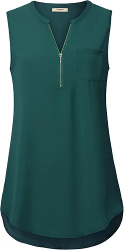 Vista 2 de Timeson - Camiseta sin mangas con cuello en V para mujer, estilo casual, de chifón, con cremallera