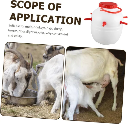 Vista 7 de Happyyami Cubo de leche de cordero cubo de alimentación de leche con olla de alimentación de animales de gran capacidad para botella de granja, cubo