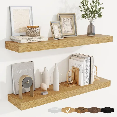 Vista 43 de fuqing Estantes flotantes para pared, estante flotante de madera montado en la pared con soportes invisibles para sala de estar, baño, dormitorio