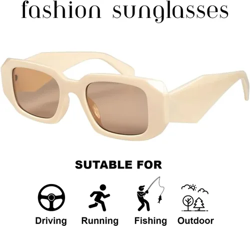 Vista 4 de DUPER retro rectangle sunglasses men women. 90's trendy irregular hexagon rectangular chunky wide frame, UV