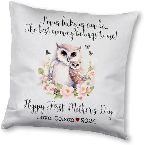 Vista 9 de Funda de almohada personalizada para el primer día de la madre, diseño floral de búho, funda de almohada personalizada para el día de la madre Búho