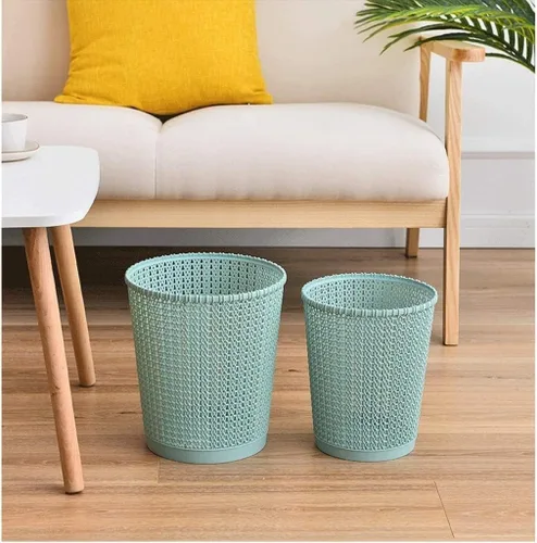 Vista 3 de Botes de basura huecos para el hogar, ratán de imitación sin tapa, cubo de basura de plástico, para baños, cocinas (color: azul)