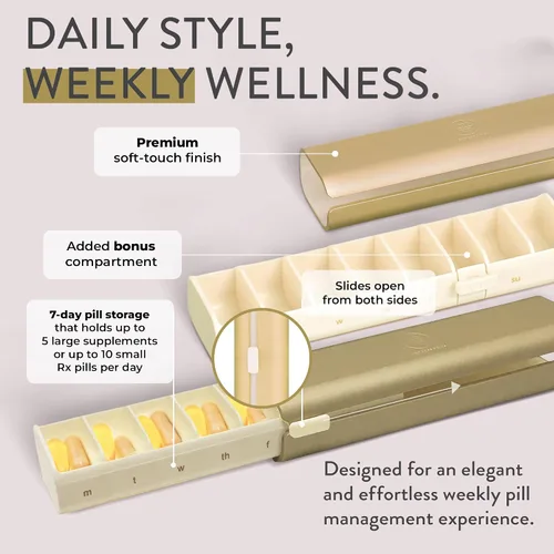 Vista 2 de Mimi Medcessories - Juego de pastilleros bonito - Organizador diario de pastillas elegante y compacto, estuche para pastillas y medicamentos