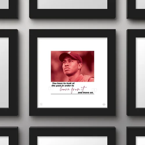 Vista 2 de Trends International Gallery Pops Tiger Woods - Arte de pared con frase "Learn from it", versión enmarcada en negro, 12 x 12 pulgadas Versión