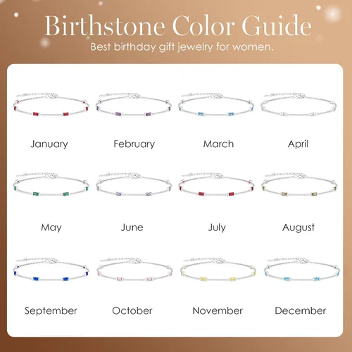 Vista 8 de LOUISA SECRET Birthstone Bracelets for Women Girl, 925 Sterling Silver Dainty Simple Women Charm Link Bracelet, Birthday Anniversary Jewelry Gifts