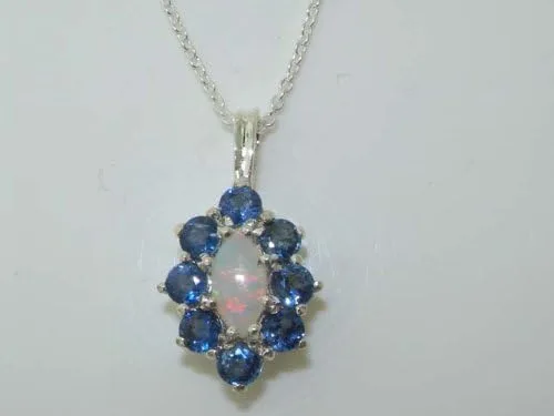 Vista 4 de Collar con colgante de plata de ley 925, ópalo natural y zafiro azul