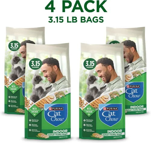 Vista 18 de Purina Cat Chow Comida seca para gatos de interior con peso saludable y control de bolas de pelo con pollo - (Paquete de 4) Bolsas de 3.15 lb