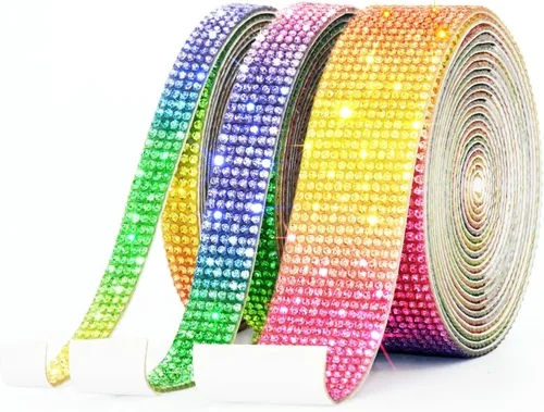 Vista 10 de 3 rollos de 8 m de cinta autoadhesiva de diamantes de imitación con cristal - Rollo de envoltura de pegatinas de diamantes brillantes DIY