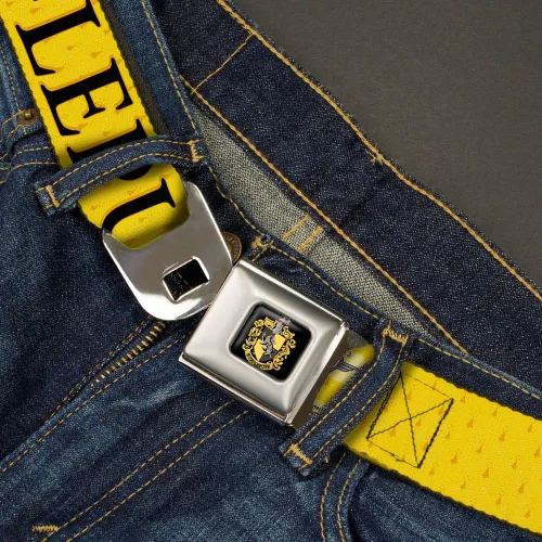 Vista 2 de Cinturón de seguridad con hebilla Harry Potter HUFFLEPUFF Crest AmarilloNegro 10 pulgadas de ancho 20-36 pulgadas de longitud