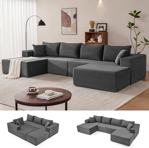 Vista 13 de Mangodan - Sofá seccional en forma de nube, sofá sin huesos para sala de estar, sofá seccional modular con asiento profundo, cómodo sofá de felpa