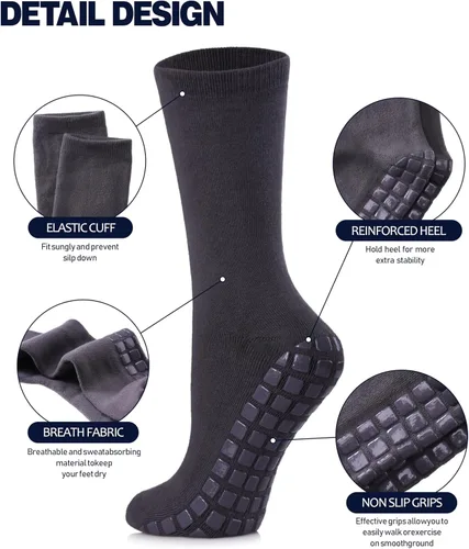 Vista 2 de MQELONG Calcetines de yoga antideslizantes con agarres para pilates, ballet, entrenamiento descalzo, calcetines atléticos, antideslizantes, 4 pares