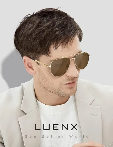 Vista 40 de LUENX, Aviator - Gafas de sol polarizadas, para hombres y mujeres, protección UV 400, con funda 60MM