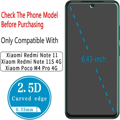 Vista 3 de Protector de pantalla de vidrio templado diseñado para Xiaomi Redmi Note 11, Redmi Note 11S 4G, Xiaomi Poco M4 Pro 4G, antiarañazos, sin burbujas