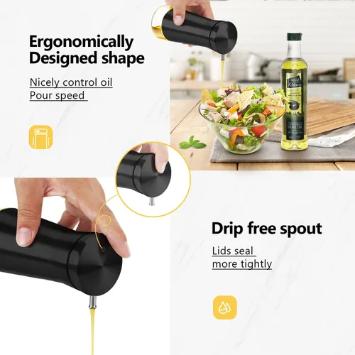 Vista 2 de Aelga Juego de 2 dispensadores de aceite y vinagre negro – Paquete de 2 botellas dispensadoras de aceite para cocina sin goteo, decoración de cocina
