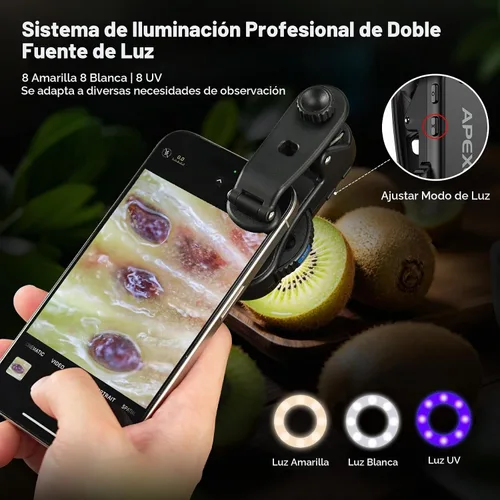 Vista 4 de APEXEL 40x/80x/120x 3-en-1 teléfono micro lente de teléfono microscopio